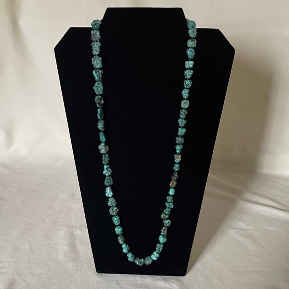 Genuine Vintage Turquoise Chunky Nugget Knotted Cord Necklace - Picture 3 of 8